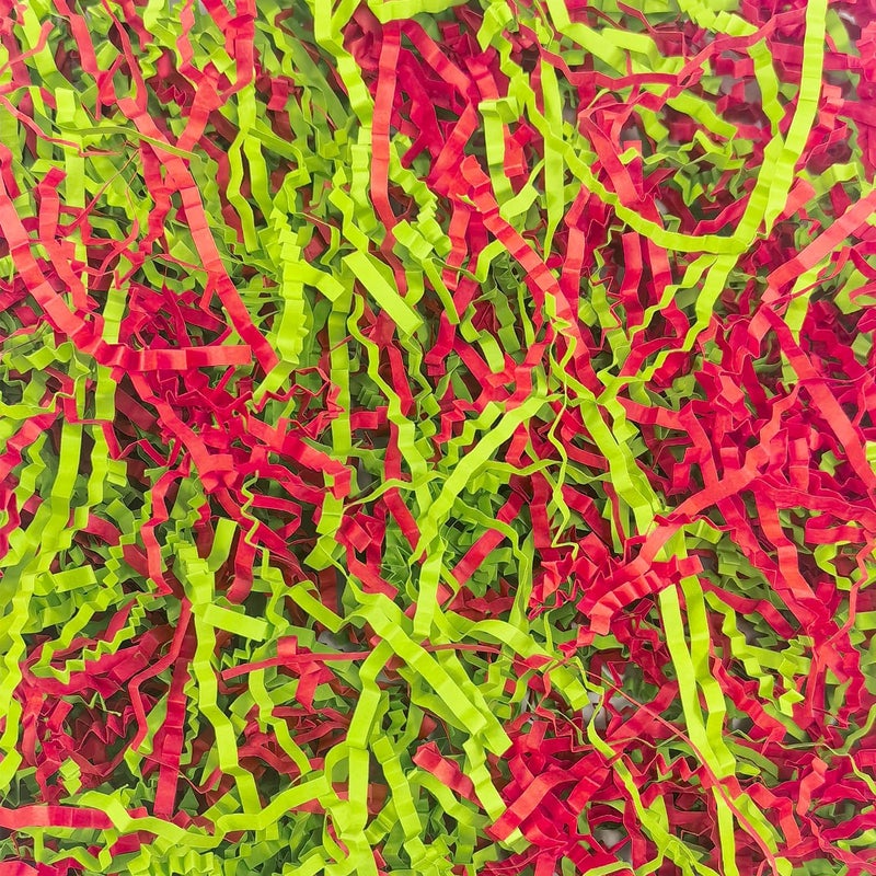 Amsthow Crinkle Cut Paper Gift Wrap Box Filler 1/2 LB Red and Green Shred Basket Raffia Grass Stuffing for Christmas Birthday Decoration Wedding - Image 1